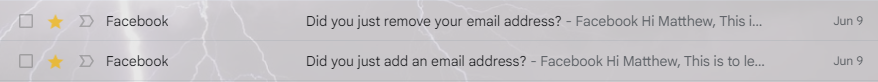 Two emails from Facebook